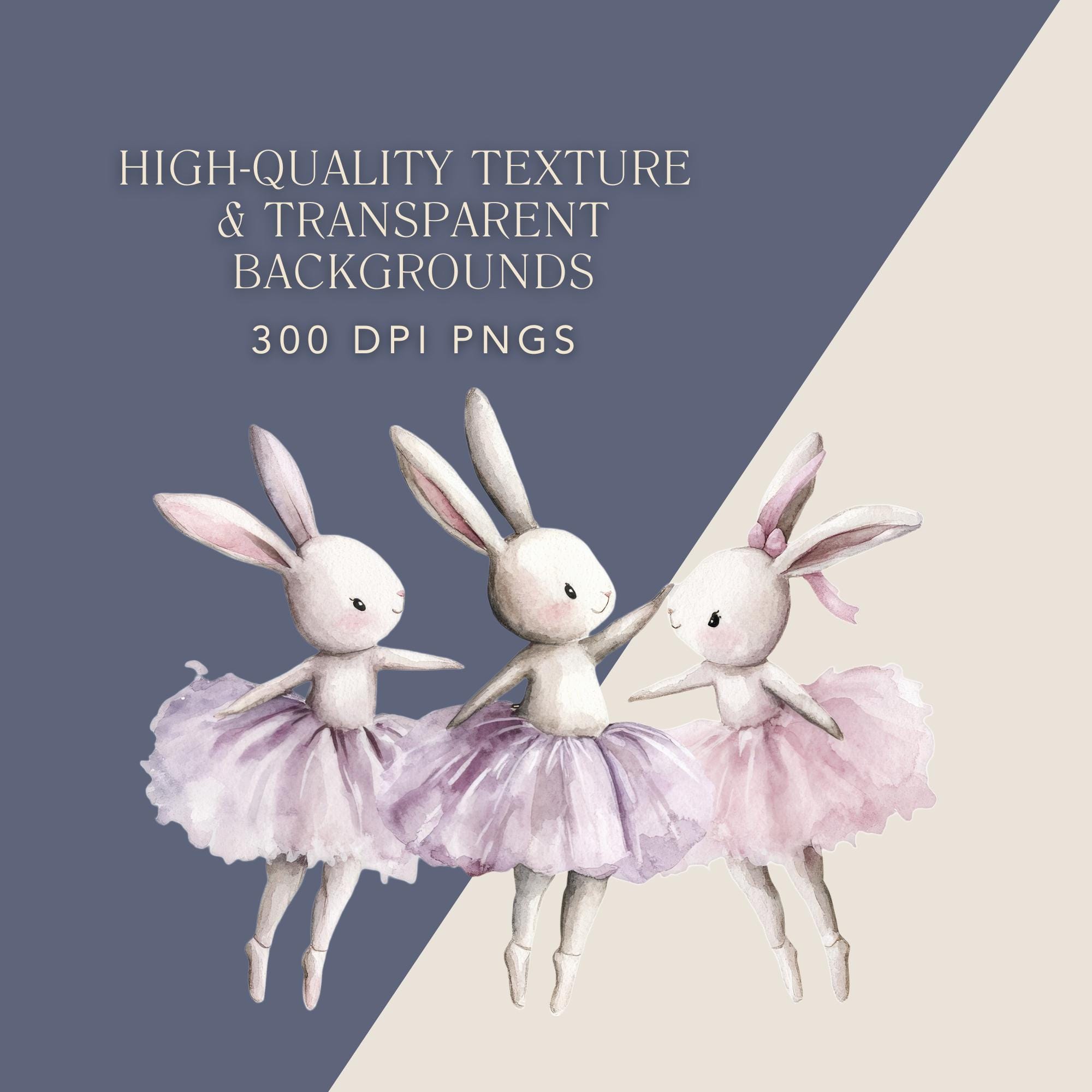 Watercolor Bunny Ballerina Clipart, Bunnies Dance in Pink Tutu + Ballet ...
