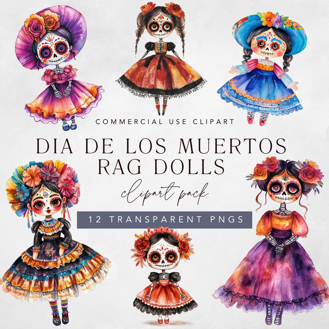 Dia De Los Muertos Rag Doll Clipart Bundle, Halloween Png, Day of the ...