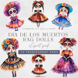Dia De Los Muertos Stoffpuppe Clipart Bundle, Halloween Png, Tag der Toten mexikanische Maria Stoffpuppen, kommerzielle Nutzung für digitale Handwerkskunst