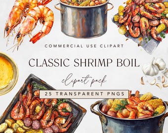 Shrimp Boil Clipart, Watercolor Shrimps, Prawn and Crawfish Boil, Southern Seafood Boil, Louisiana and Cajun Clip Art png, Commercial Use