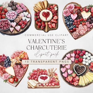 Clipart de charcutería, Clipart de tabla de charcutería del día de San Valentín, Clipart de postre dulce del día de Galentines en acuarela con carne y queso png