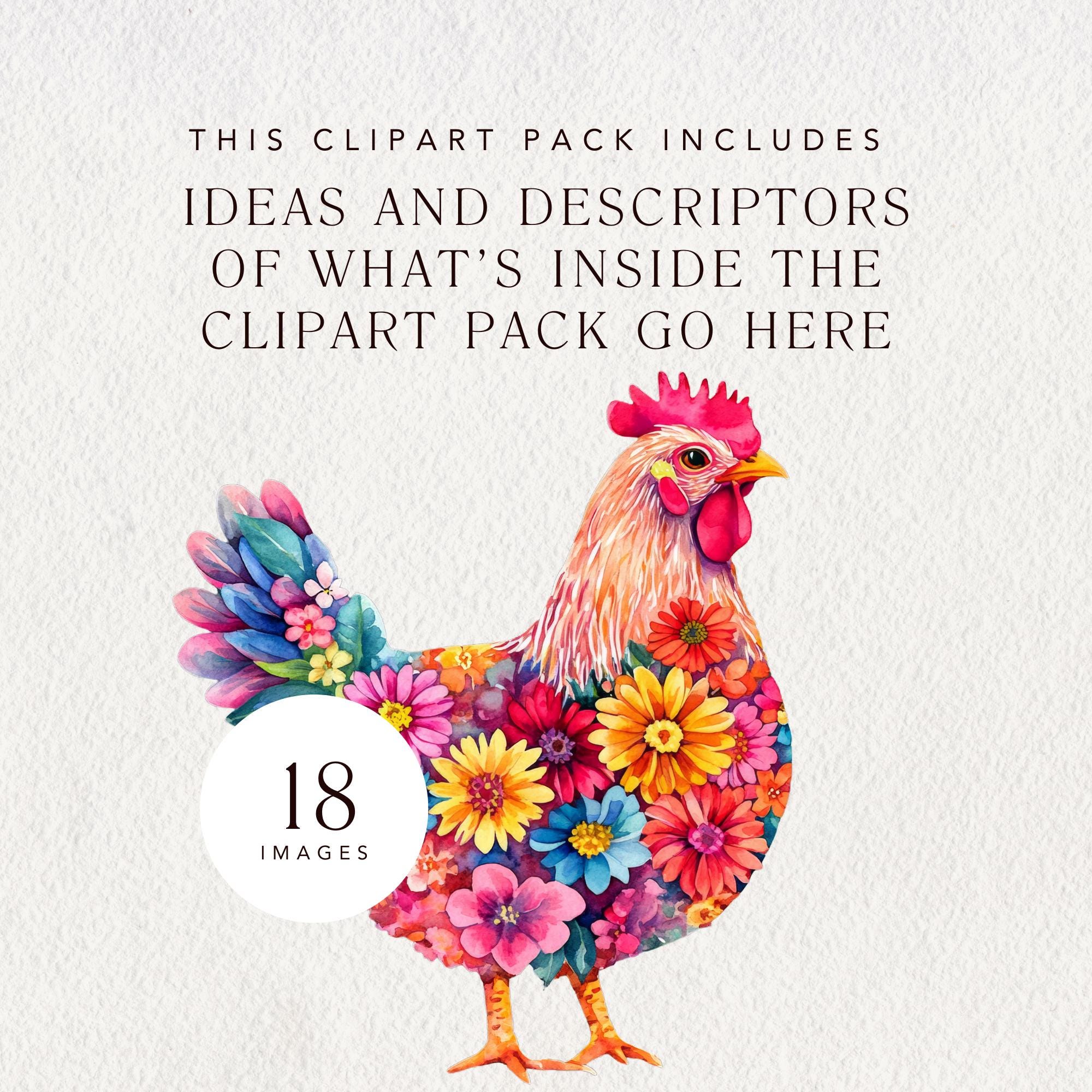 Watercolor Floral Chicken Clipart: Farm Animal PNG, Commercial Use - Etsy