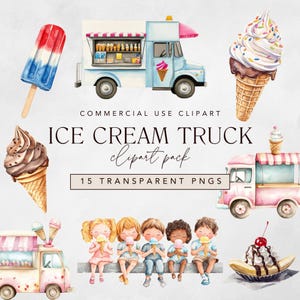 Eis LKW Clipart, Aquarell Sommersüße Leckereien, Dessert Party, Eis Sandwich, Eisbecher, Eis am Stiel, Bananensplit Kommerzielle Nutzung png