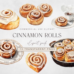 Cinnamon Roll Clipart featuring Watercolor Cinnamon Bun + Baking png for Pastry Bakery Commercial Use, Breakfast and Baking Digital Download