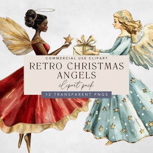 Retro Christmas Angel Clipart, Vintage Watercolor Victorian Angel Clip Art, Angel Ornament png Graphic, Instant Download w/ Commercial Use