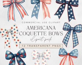 Watercolor 4th of July Bow Clipart: Patriotic Coquette PNG (Digital Download)