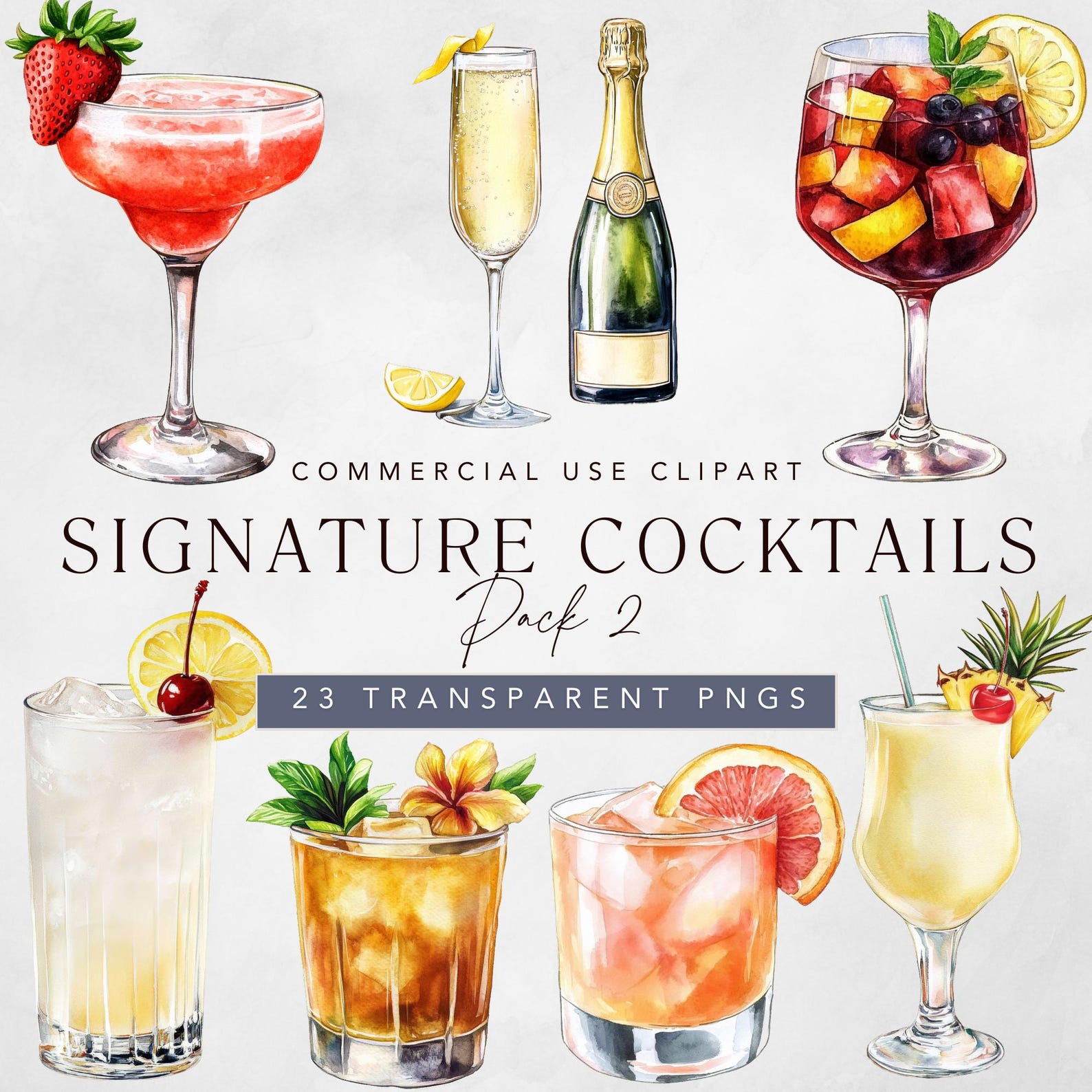 Signature Cocktail Clipart, Watercolor Wedding Sign Drink Illustrations ...