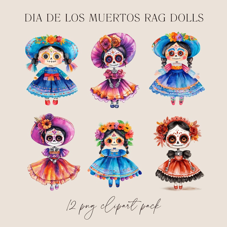 Dia De Los Muertos Rag Doll Clipart Bundle, Halloween Png, Day of the ...