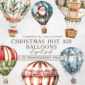 Weihnachten Heißluftballon Clipart, Aquarell png zum digitalen Download mit kommerzieller Nutzung, Weihnachtsmann Clipart für digitale Scrapbooking