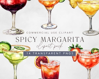 Spicy Margarita Clipart, Watercolor Cocktail Drink Illustrations for Wedding Bar Menu Signature Drink Sign, Commercial Use Digital Download