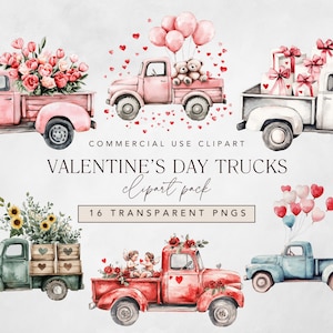 Valentine vrachtwagen clipart, aquarel clipart met roze vrachtwagen, vrachtwagen met hartjes, liefdeshart png voor Valentijnsdag, instant digitale download