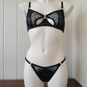 Lace black lingerie set – handmade bralette and panties, sexy two piece lingerie, romantic gift for her