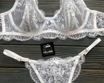 Luxury White Lace Bridal Lingerie Set - Handmade Wedding Underwear