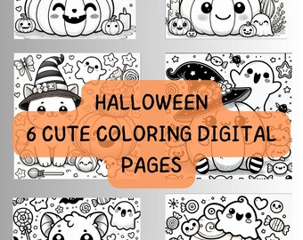 Cute Halloween Coloring Book | Digital Download PDF | Adorable Halloween Coloring Pages | Fun activity for kids and adults