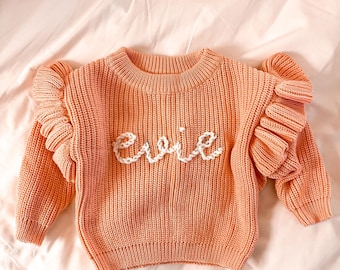 Spersonalizowany sweter z imieniem dla dziecka | Spersonalizowany haftowany sweter | Ręcznie haftowany sweterek dla dziecka | Prezent dla małego dziecka | Ogłoszenie imienia