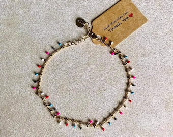 bracelet de cheville multicolore en acier inoxydable plaqué or