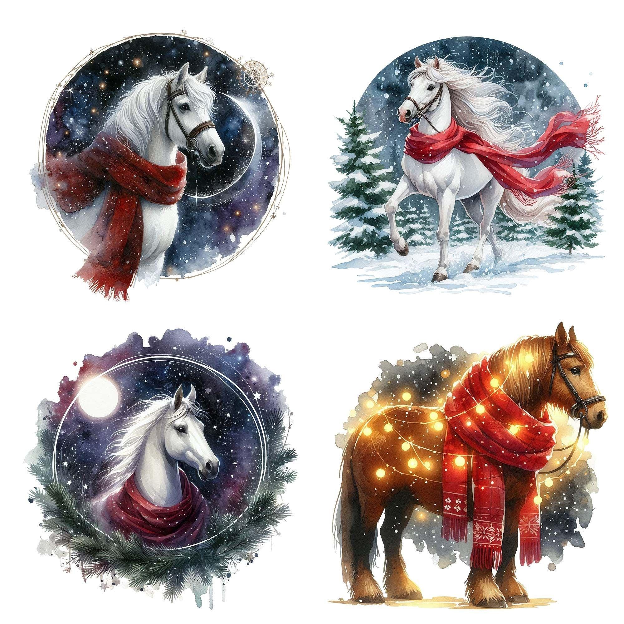 15 Winter Horse Clipart Bundle, Watercolor Christmas Horse Clipart ...