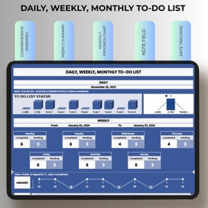 Digital To Do List Google Sheets Template | Daily Weekly Monthly Task Planner | Productivity Tracker Spreadsheet | Instant Download