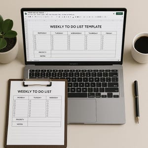 Printable Weekly To-Do List Template: Minimalist Productivity Planner (Google Sheets & PDF Digital Download