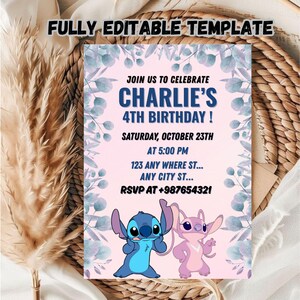 Editable Stitch Birthday Invitation Template / Editable kids Stitch Birthday Invitation Template / Stitch Birthday Invitation Template