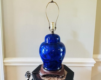 MCM Duly Mitchell Lamp Cobalt Blue Crystalline Glaze Pottery – 2 Available RARE