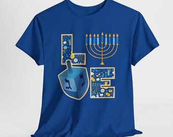 Hanukkah Dreidel Menorah Block T-Shirt, Jewish Festival Shirt, Festival Apparel Gift, Menorah Shirt, Hannukah Shirt, Hanukkah Gift, Dreidel