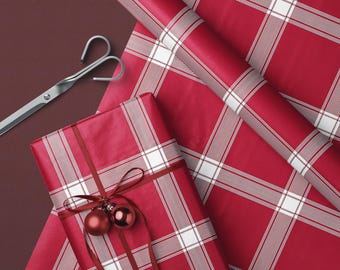 Red Tartan Wrapping Paper Roll, Luxe Plaid Gift Wrap
