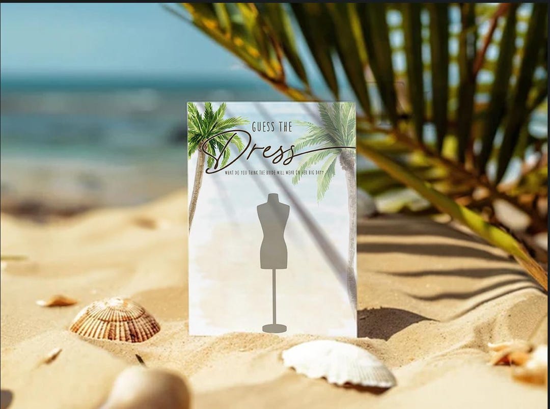 Palm Tree Beach Guess the Dress Bridal Shower Games | Bridal Games | Editable & Printable Bachelorette Game | Instant Download - Etsy Palm Tree Beach Guess the Dress Bridal Shower Games | Bridal Games | Editable & Printable Bachelorette Game | Instant Download - Etsy