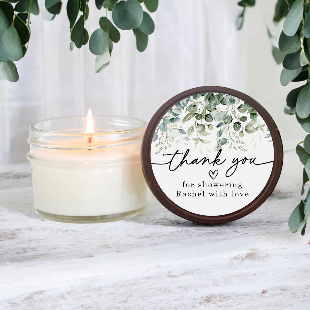 Eucalyptus Bridal Shower Favor Candles, Personalized 4 Oz. Soy Candle ...
