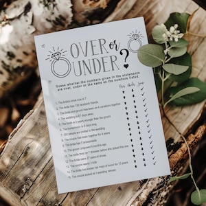 Spaß Brautparty Spiele, Minimalistische Hochzeitsspiele, Over or Under Trivia Spiel, Instant Download