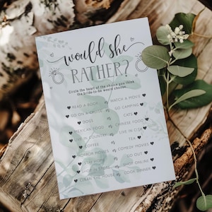 Fun Bridal Shower Games, Whimsical Eucalyptus Wedding Games, Would She Rather Trivia Game, Instant Download