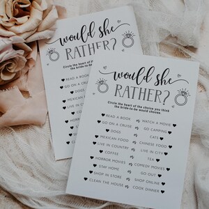 Fun Bridal Shower Games, Minimalist Wedding Games, Would She Rather Trivia Game, Instant Download