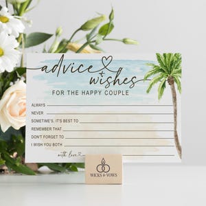 Strand Palme Hochzeit Rat und Wunsch Karten - Bearbeitbare Corjl Vorlage | Brautparty Rat Karten | 6 x 4 druckbare Download