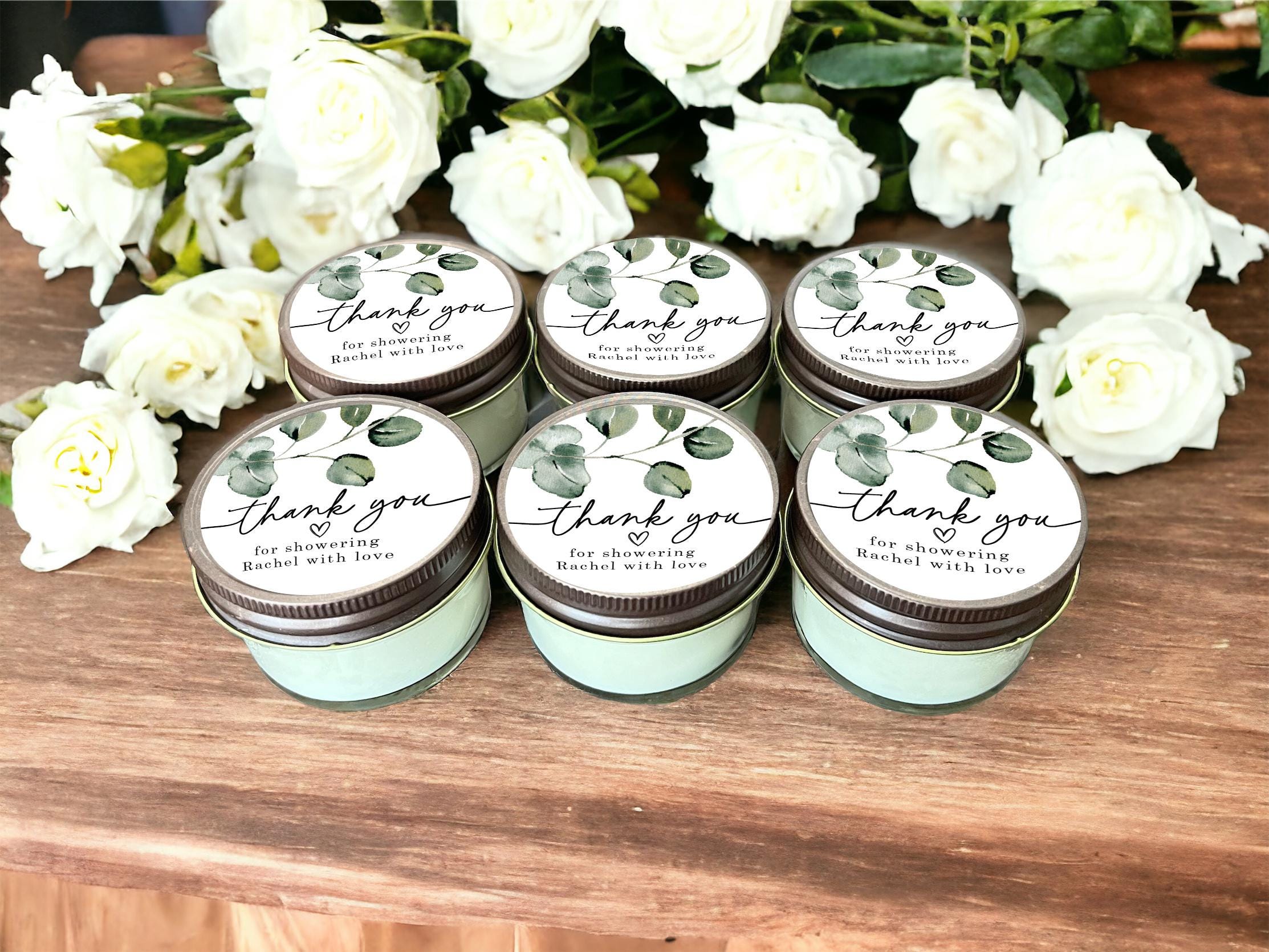Eucalyptus Bridal Shower Favor Candles, Personalized 4 Oz. Soy Candle ...