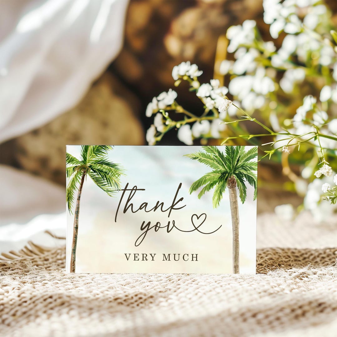 Palm Tree Beach Thank You Card | Destination Wedding | Printable ...