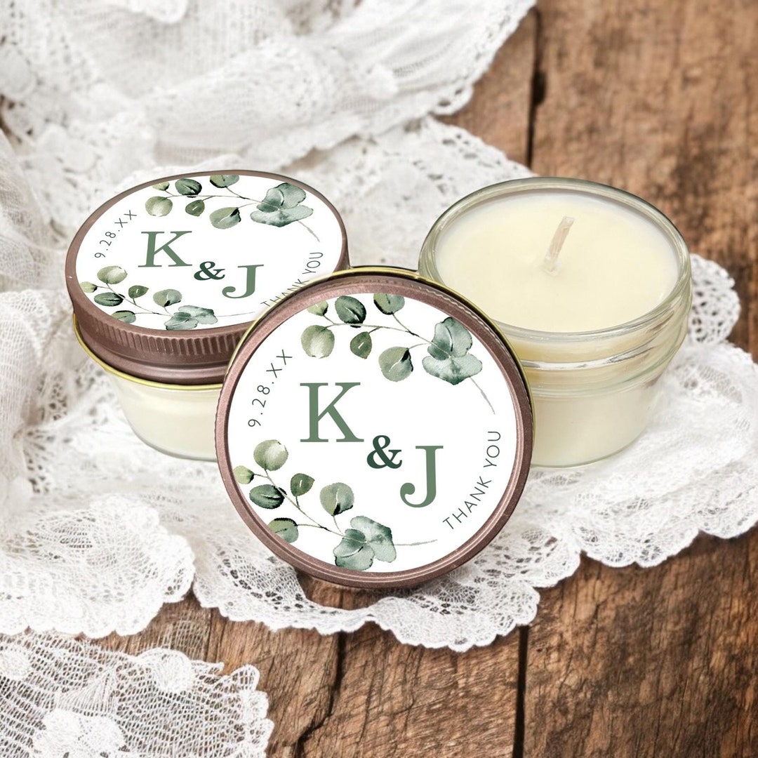 Eucalyptus Bridal Shower Favor Candles, Personalized 4 Oz. Soy Candle ...