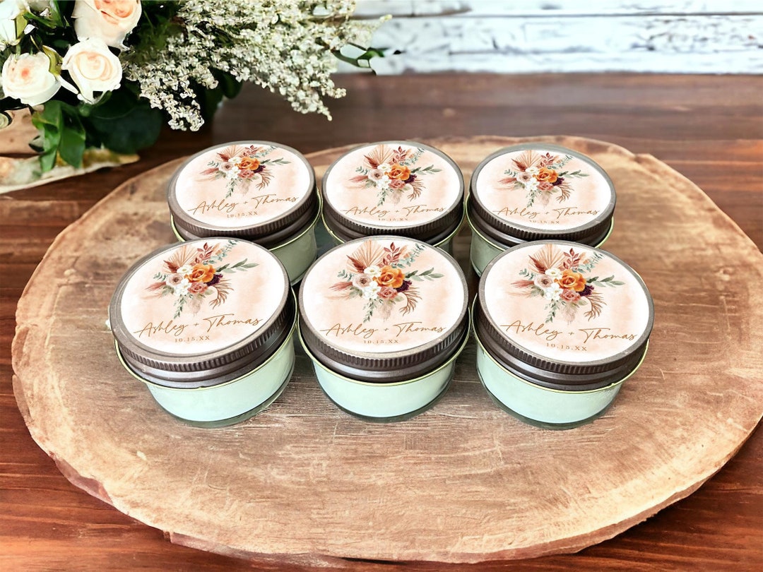 Boho Floral Bridal Shower Favor Candles, Personalized 4 Oz. Wedding ...