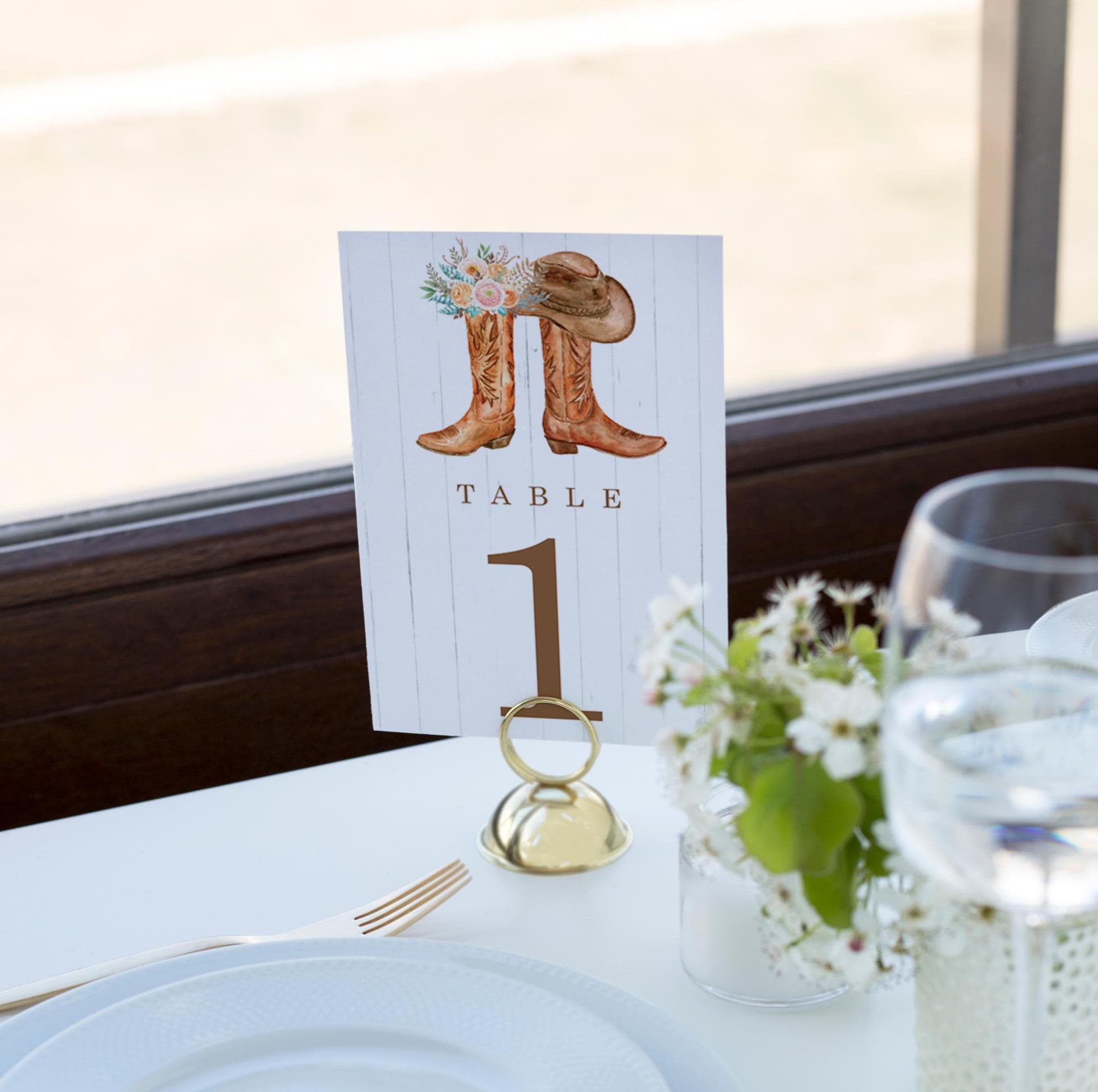 Country Boots Table Numbers | Editable 4x6 Corjl Template | Cowboy ...