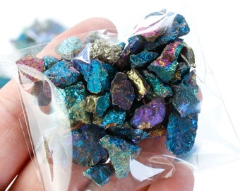 孔雀鉱石（3個）斑銅鉱 黄銅鉱 虹色の結晶 虹色石 岩石 展示用