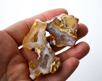 瑪瑙化石サンゴジオード指ペア 希少な大型ドゥルージーボトリオイド厚