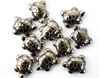Pyrite Turtle - Mini Animal Carving with Tiny Hole Head to Tail Drilled