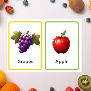 Fruit Flashcards for Kids Toddler Learning Cards Preschool Educational ...