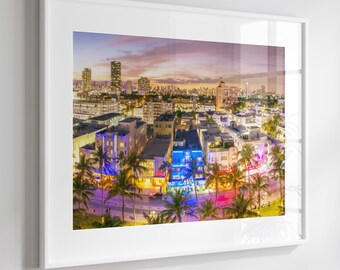 Miami Ocean Drive Photography Print, Art Deco Aerial Poster