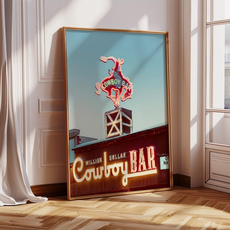 Vintage Cowboy Bar Print,Million Dollar Cowboy Bar,Vintage Art, Cowboy Print, Wyoming,Jackson Hole, Wall Art, Western, Authentic Photo,color