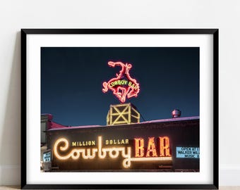 Jackson Hole Cowboy Bar Print: Wyoming Western Art, Rustic Night Photography