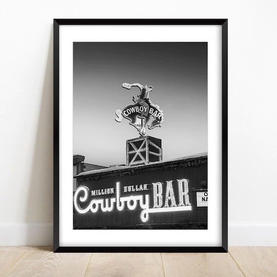 Vintage Million Dollar Cowboy Bar Print, Black and White : Vintage Western Photo Art, Jackson Hole, Gift for Him