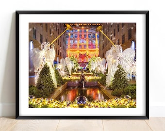 Rockefeller Center Angel Print: NYC Christmas, Saks Light Show