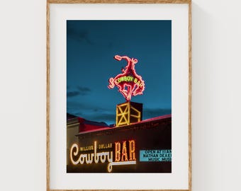 Western Wall Art, Million Dollar Cowboy Bar Print at Night- Jackson Hole Wyoming  Cowboy Art Framed, Mancave Decor