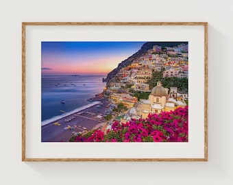 Framed Amalfi Coast Print, Positano Sunset Photography, Italy Wall Art