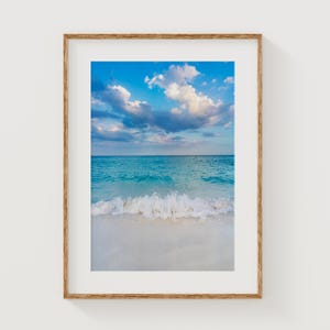 Miami Beach Wall Art – Stampa oceano cielo blu, fotografia onde costiere, decorazione paesaggio marino tropicale, poster spiaggia rilassante, regalo Florida